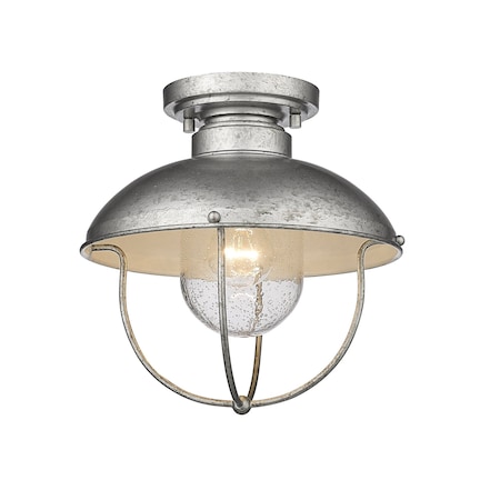 Ansel 1 Light Outdoor Flush Ceiling Mount Fixture, Galvanized & Galvanized